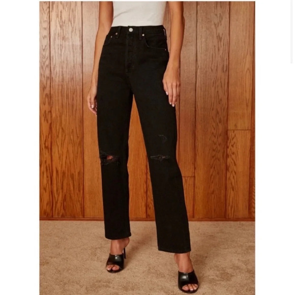 Denim forum the Joni High rise loose distressed black  jeans, size 27 - Picture 2 of 14